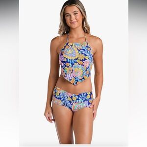 NWT Hobie Women's Standard Solid Hot Pant Bikini Swimsuit Bottom Blue size L